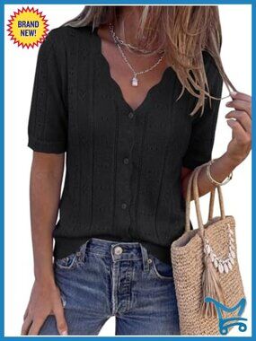 Short Sleeve Crochet Knit Cardigan Sweater Summer Button Down Lightweight